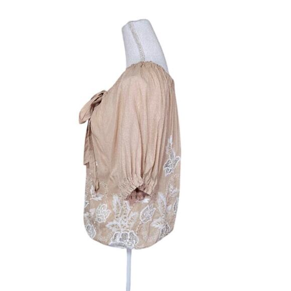 Alberto Makali Embroidered Silk Top Size Medium Tan Coquette Feminine Boho Fairy - Picture 5 of 12